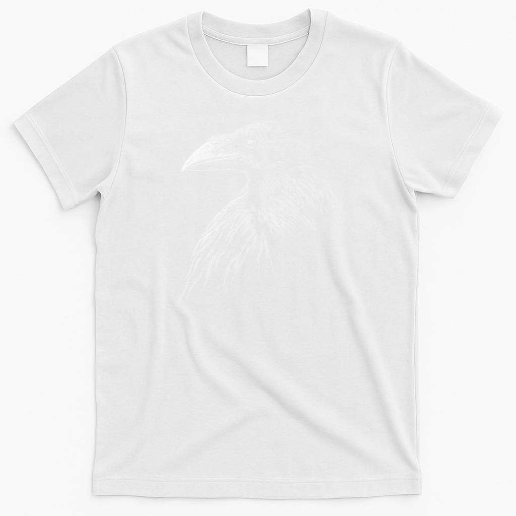 Mystical Black Raven Illustration Crow Artwork T-Shirt - White