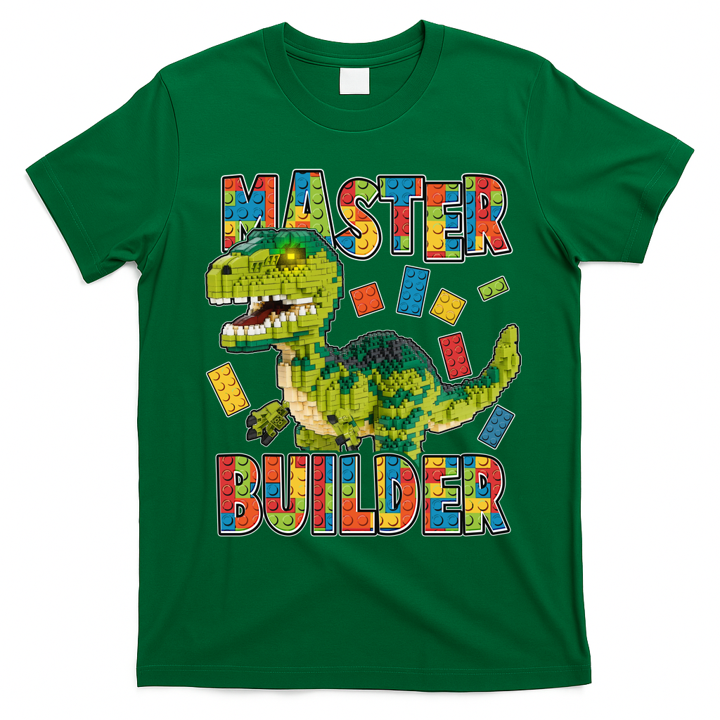 Master Builder T-Rex Dinosaur T-Shirt - Irish Green
