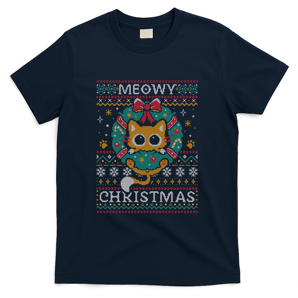 Meowy Christmas Cat - Ugly Xmas Sweater - Navy