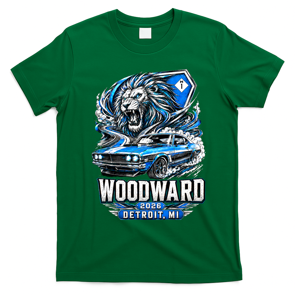 Michigan Car Cruise 2026 Woodward Ave M1 Lion T-Shirt - Irish Green