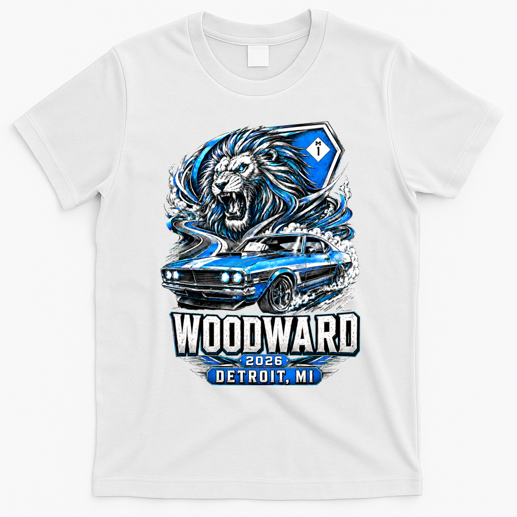 Michigan Car Cruise 2026 Woodward Ave M1 Lion T-Shirt - White