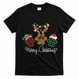 Merry Christmas Dog Paws Lights Buffalo Plaid Leopard Xmas T-Shirt - Black