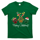 Merry Christmas Dog Paws Lights Buffalo Plaid Leopard Xmas T-Shirt - Irish Green