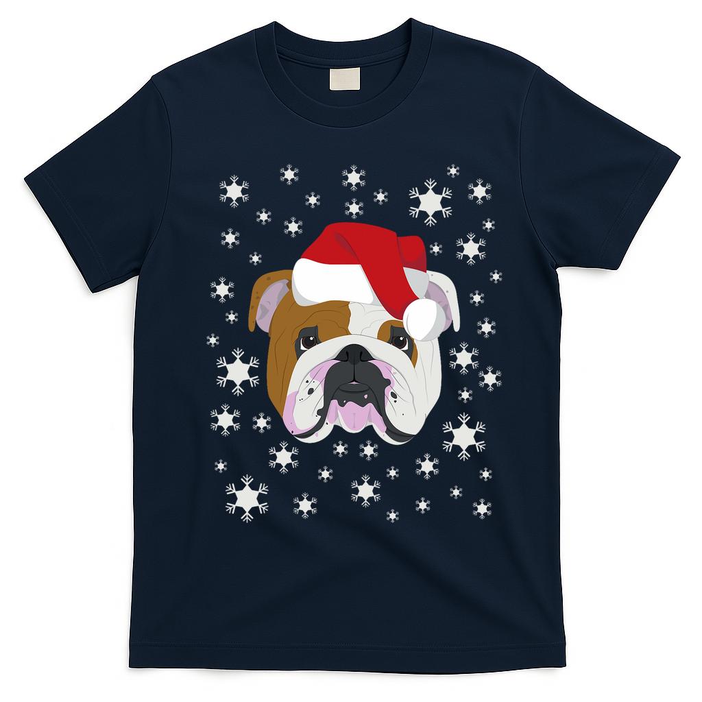 Merry Christmas English Bulldog Ugly Sweater T-Shirt - Navy Blue