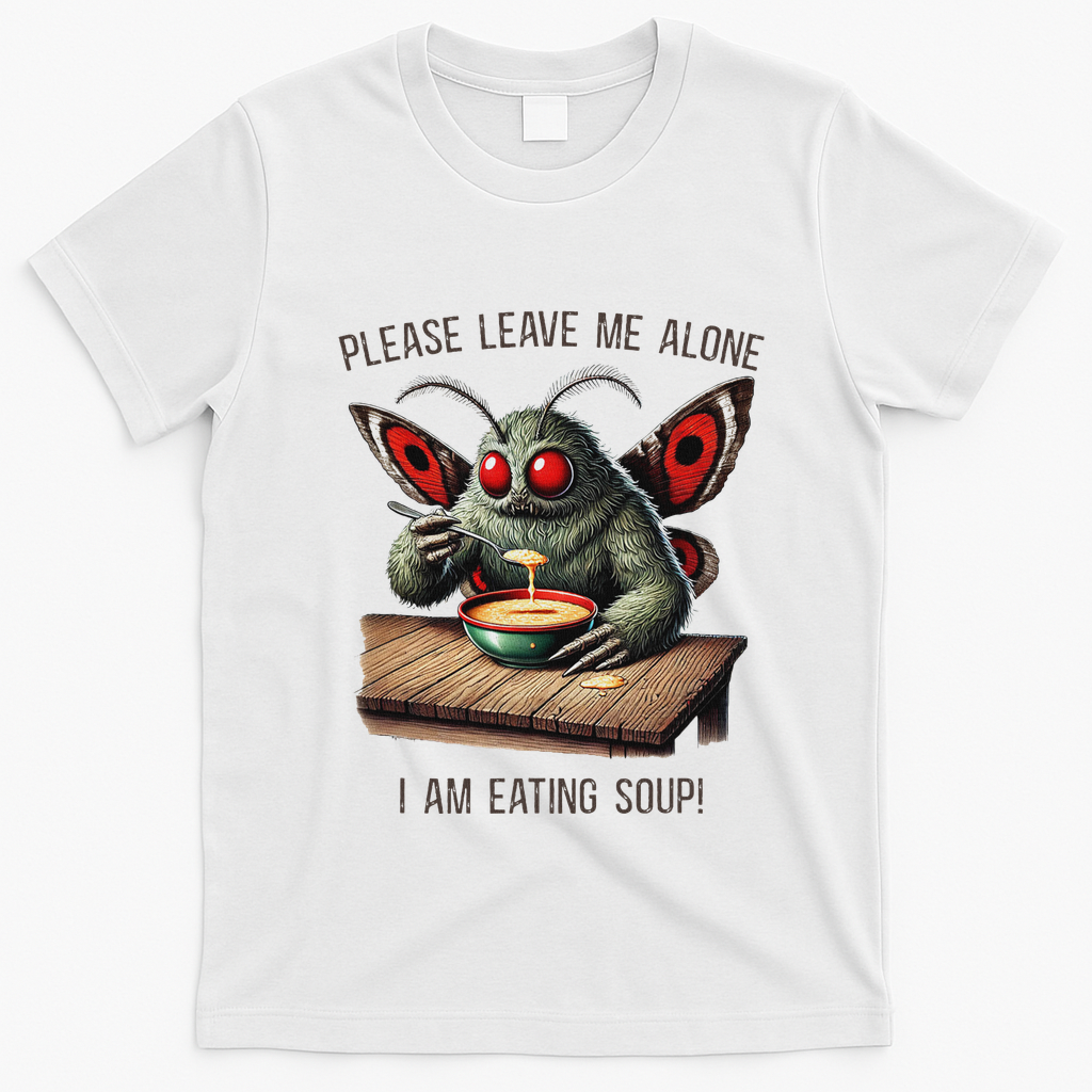 Mothman Cryptozoology Funny Cryptid Mothman Eating Soup T-Shirt - White