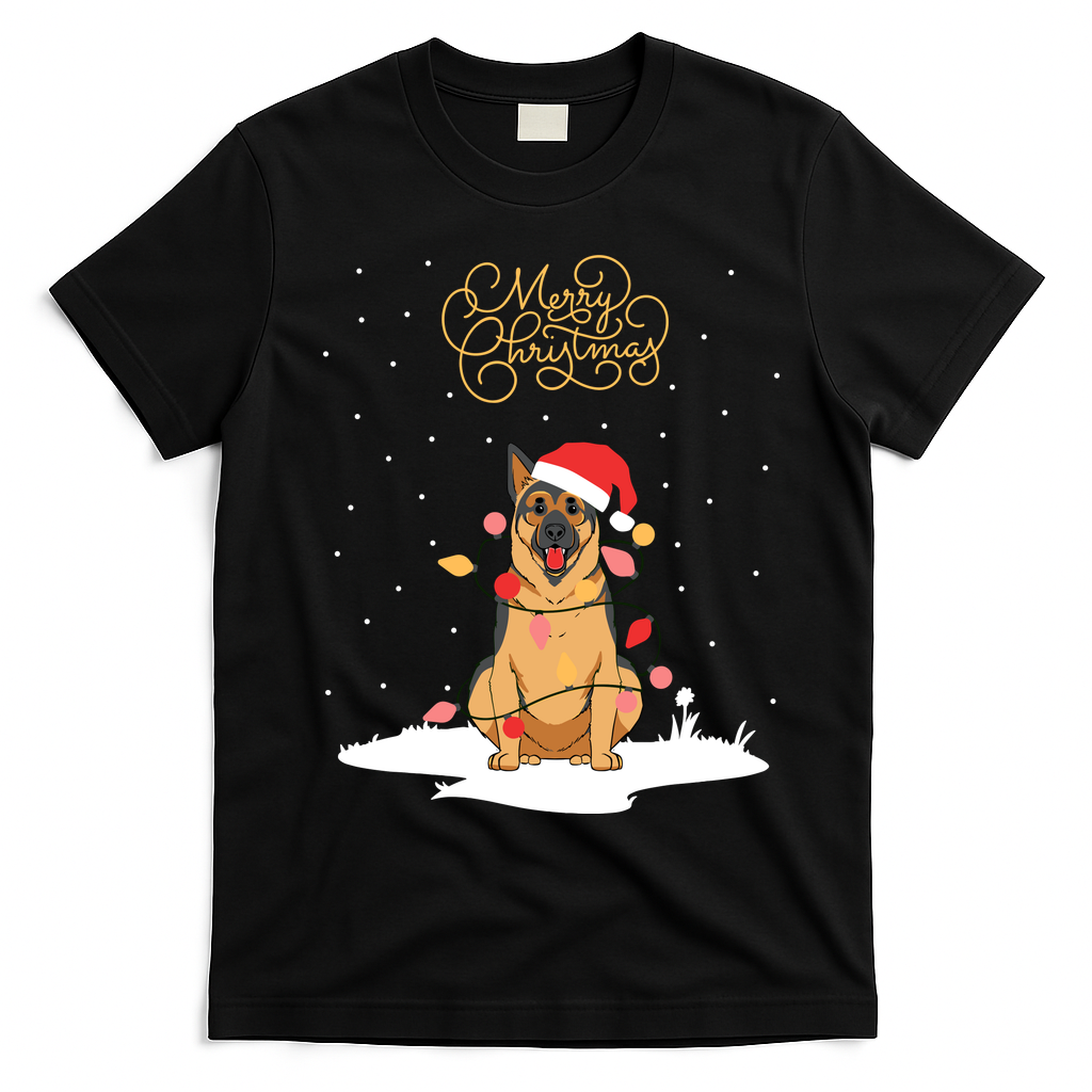 Merry Christmas Funny Xmas Christmas German Shepherd T-Shirt - Black