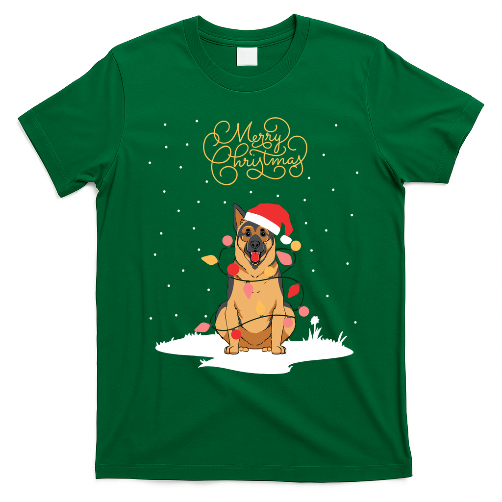 Merry Christmas Funny Xmas Christmas German Shepherd T-Shirt - Irish Green