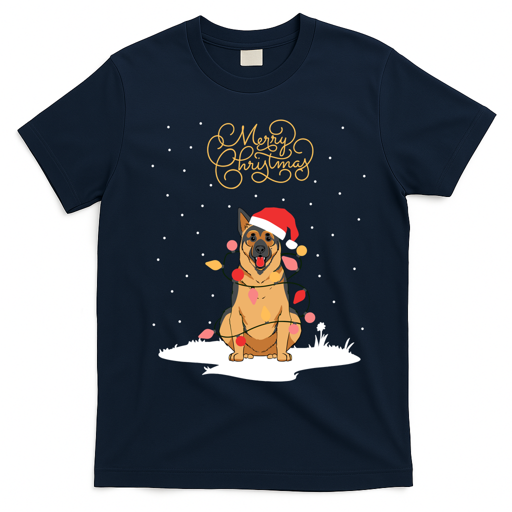 Merry Christmas Funny Xmas Christmas German Shepherd T-Shirt - Navy Blue