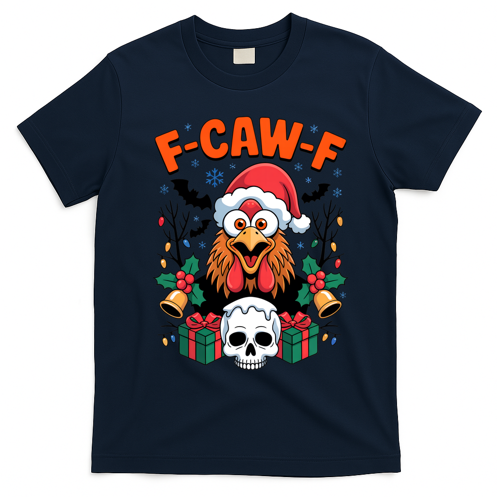 Merry Christmas F-Caw-F Chicken Spooky Skull T-Shirt - Navy Blue