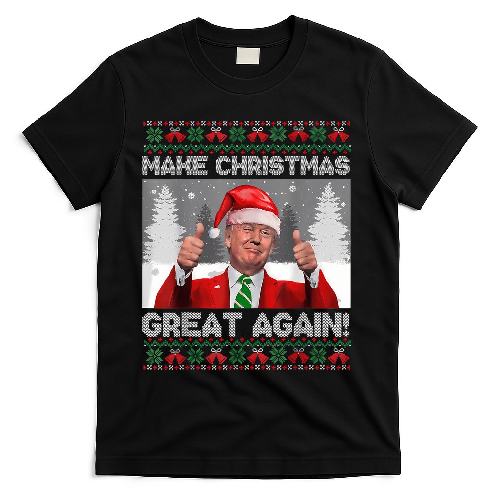Make Christmas Great Again Funny Trump Pajamas Ugly Sweater T-Shirt - Black