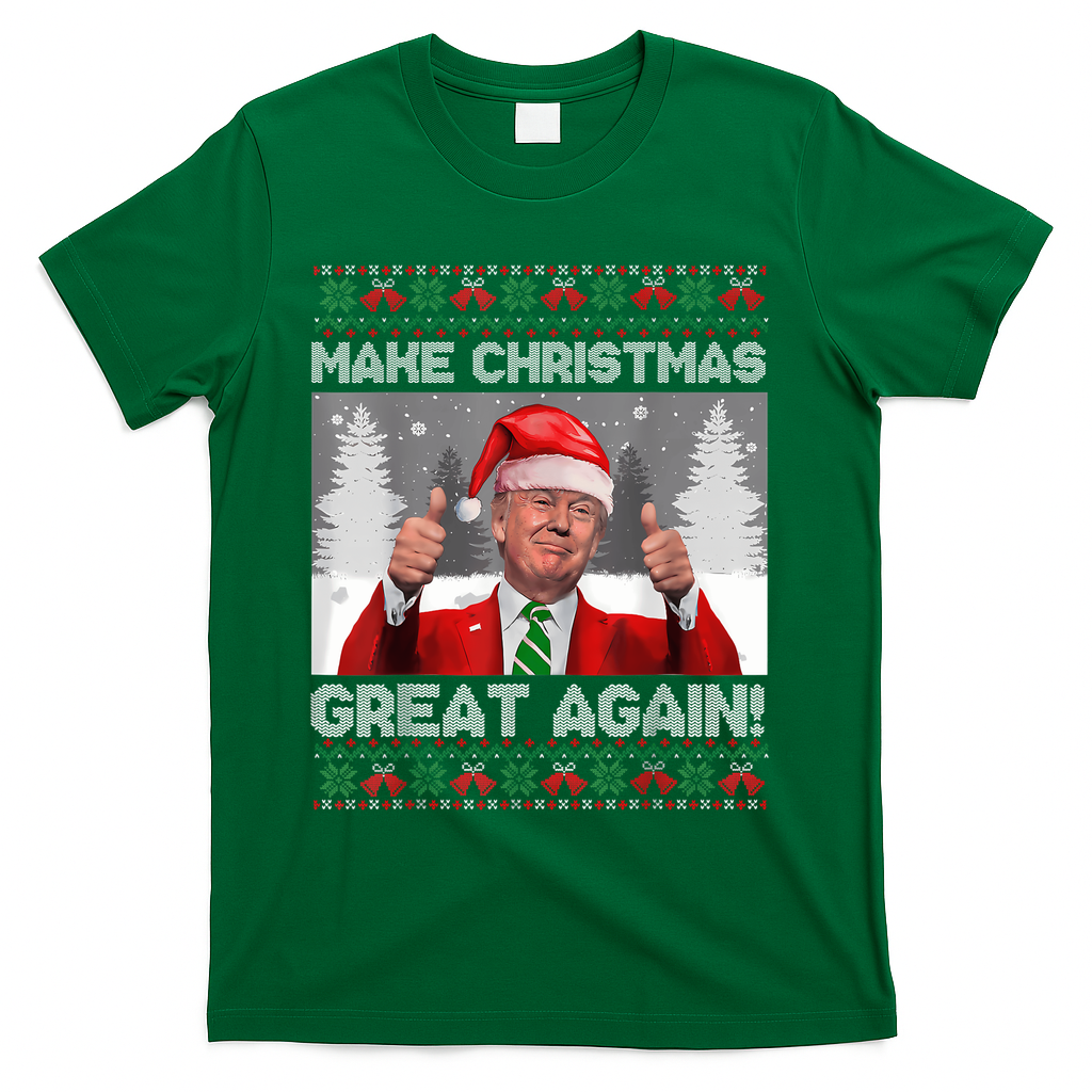 Make Christmas Great Again Funny Trump Pajamas Ugly Sweater T-Shirt - Green