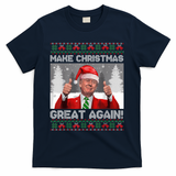 Make Christmas Great Again Funny Trump Pajamas Ugly Sweater T-Shirt - Navy