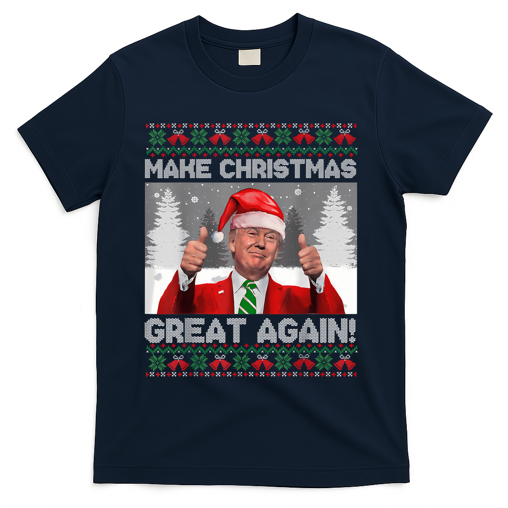 Make Christmas Great Again Funny Trump Pajamas Ugly Sweater T-Shirt - Navy