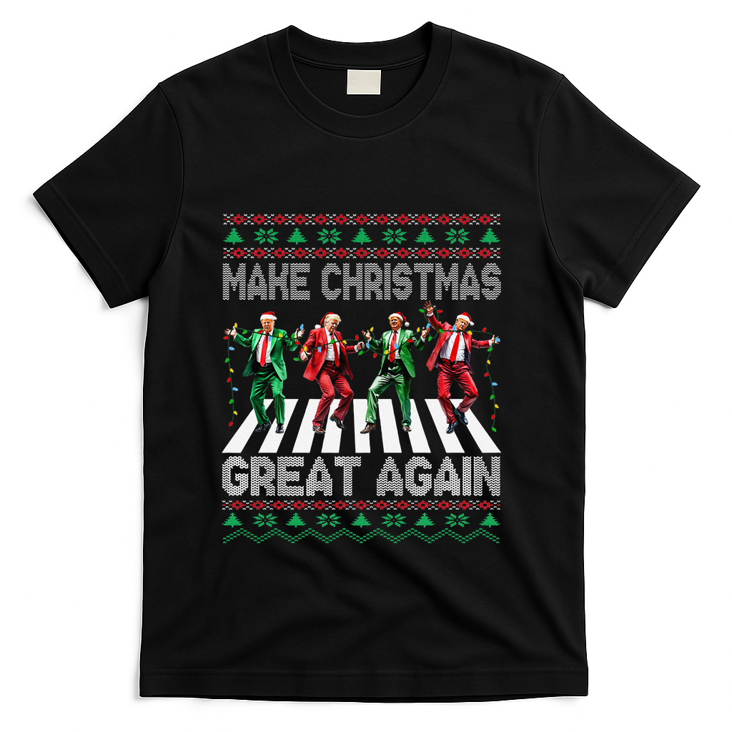 Make Christmas Great Again Ugly Sweaters Trump Dance Santa T-Shirt - Black