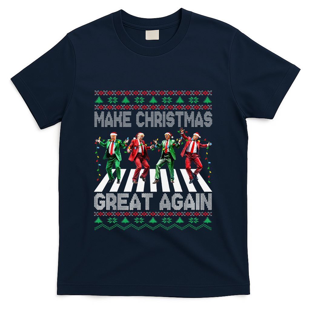 Make Christmas Great Again Ugly Sweaters Trump Dance Santa T-Shirt - Navy