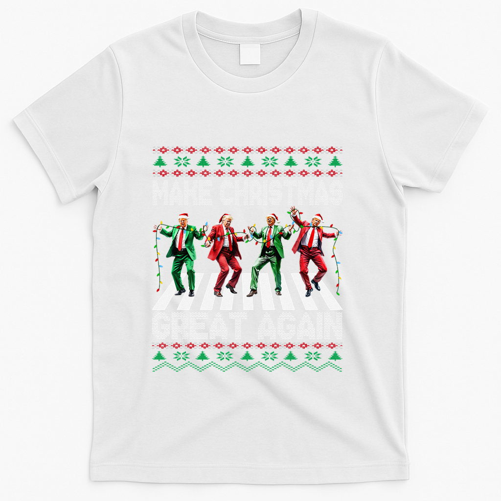 Make Christmas Great Again Ugly Sweaters Trump Dance Santa T-Shirt - White
