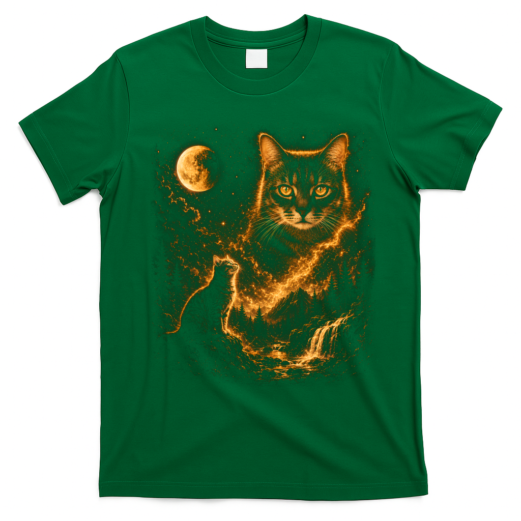 Majestic Cat In Cosmic Night Sky T-Shirt - Irish Green