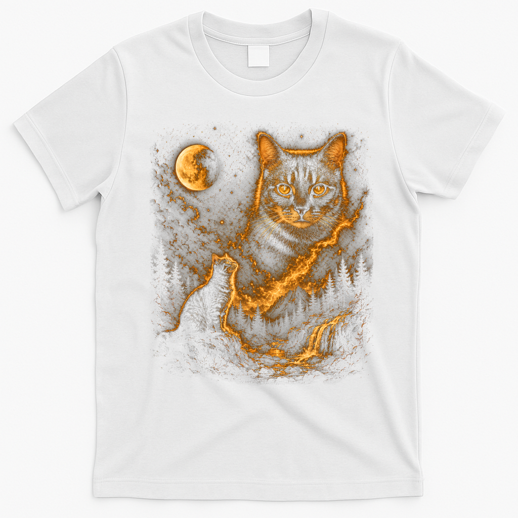 Majestic Cat In Cosmic Night Sky T-Shirt - White