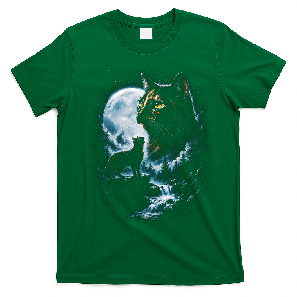 Mythical Cat Moonlight Adventure Night Sky T-Shirt - Irish Green