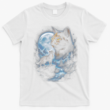 Mythical Cat Moonlight Adventure Night Sky T-Shirt - White