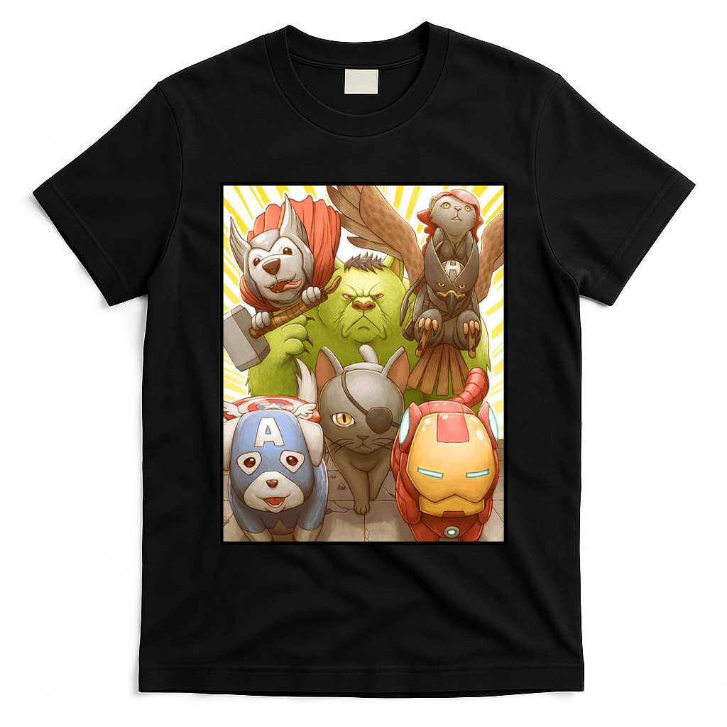 Meow Superhero Cats Comic Movie Spoof T-Shirt