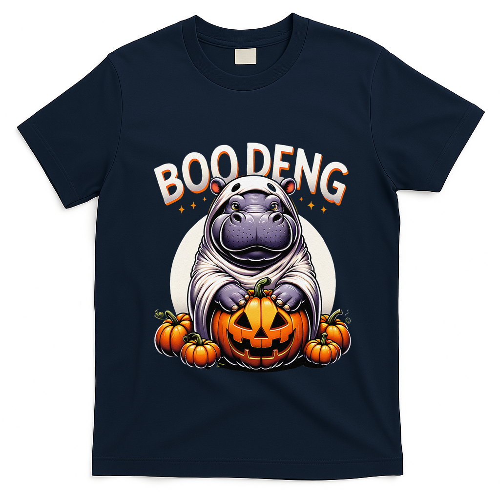 Moo Deng Baby Hippo Moo Deng Costume For Boo Deng Halloween T-Shirt - Navy Blue