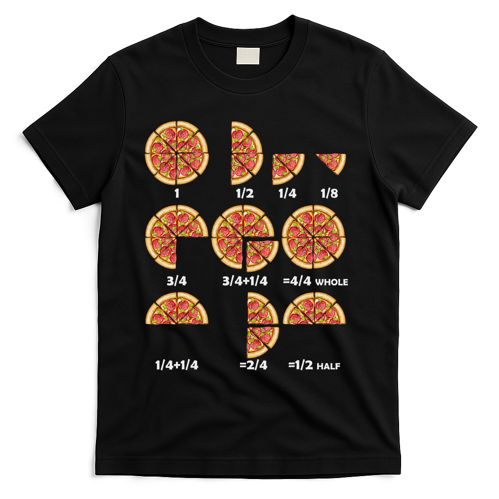 Maths Day Costume Idea Teachers Pizza Slice Fraction T-Shirt - Black