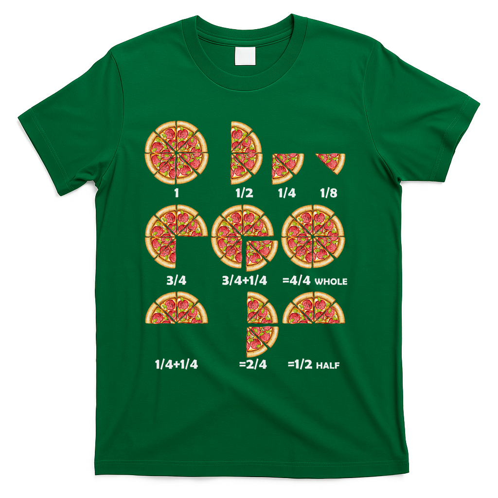 Maths Day Costume Idea Teachers Pizza Slice Fraction T-Shirt - Green