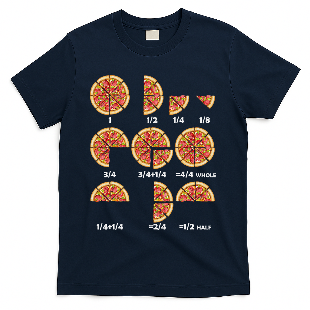 Maths Day Costume Idea Teachers Pizza Slice Fraction T-Shirt - Navy