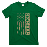 Michigan Deer Hunter Vintage Deer Hunting Camo Usa Flag T-Shirt