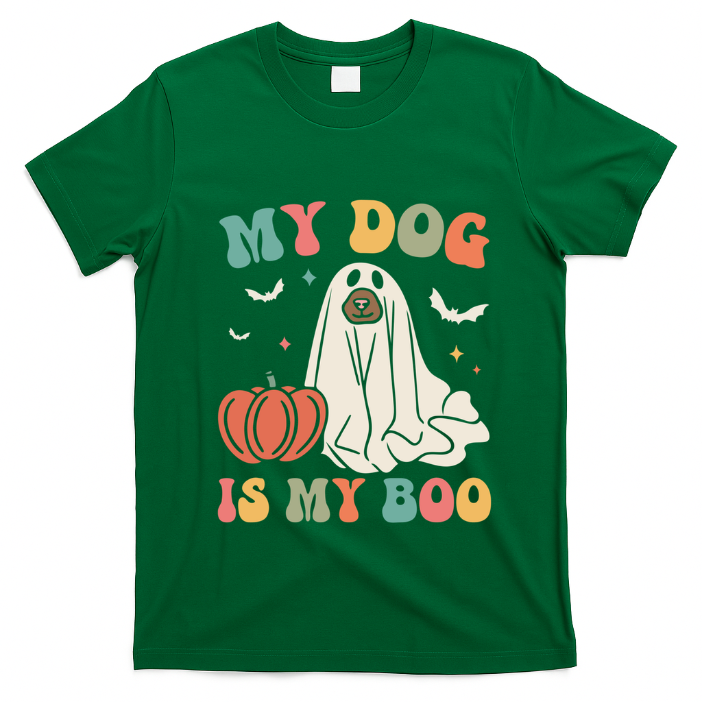My Dog Is My Boo Funny Halloween Dog Lover Spooky Dog Mom Gift T-Shirt - Irish Green