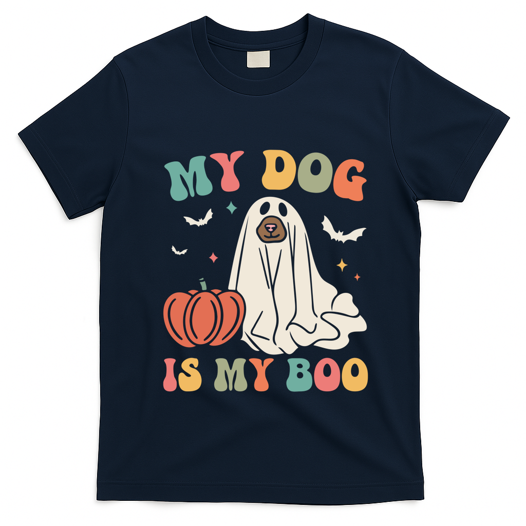 My Dog Is My Boo Funny Halloween Dog Lover Spooky Dog Mom Gift T-Shirt - Navy Blue