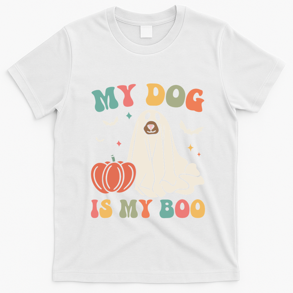 My Dog Is My Boo Funny Halloween Dog Lover Spooky Dog Mom Gift T-Shirt - White