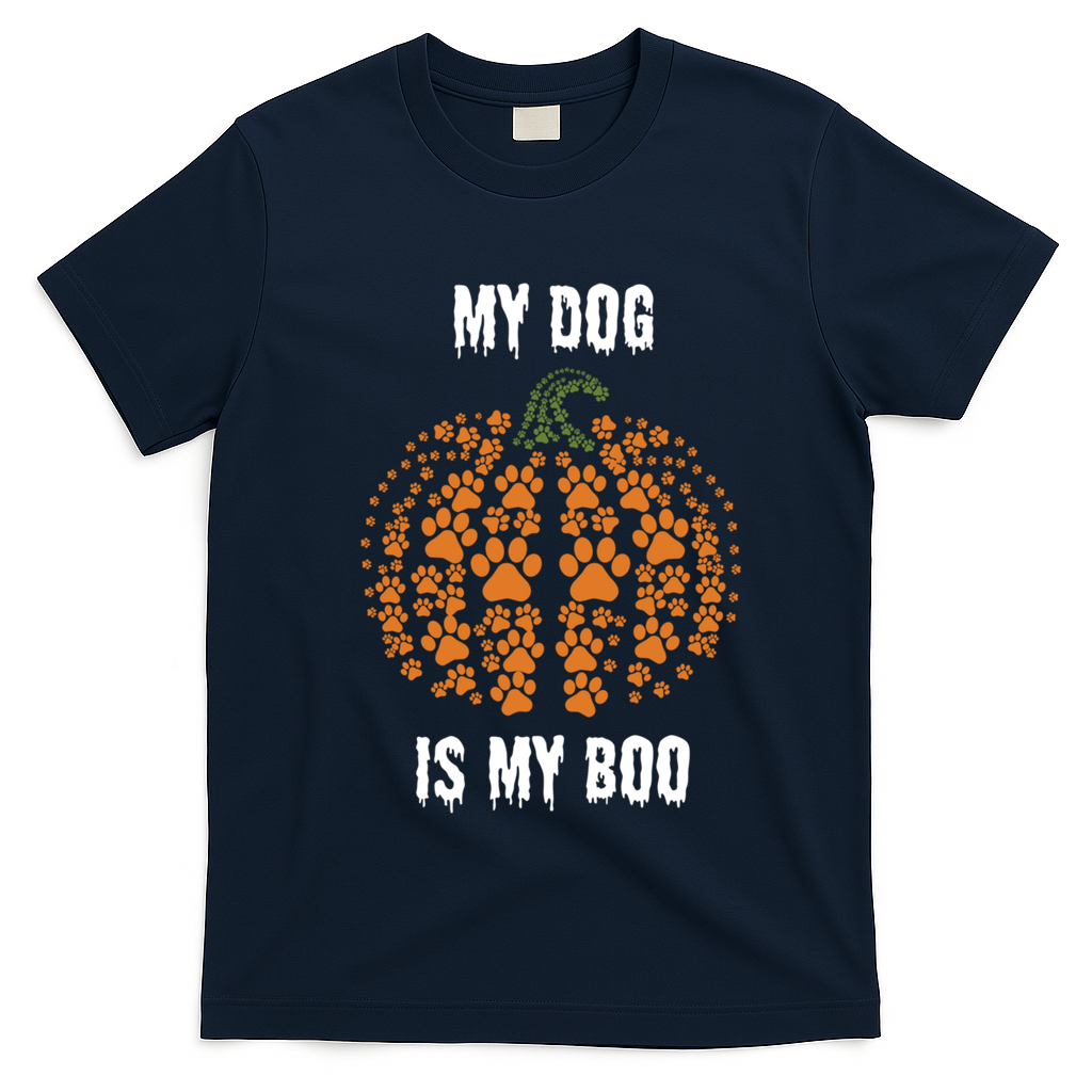My Dog Is My Boo Funny Spooky Dog Mom Dad Halloween Great Gift T-Shirt - Navy Blue