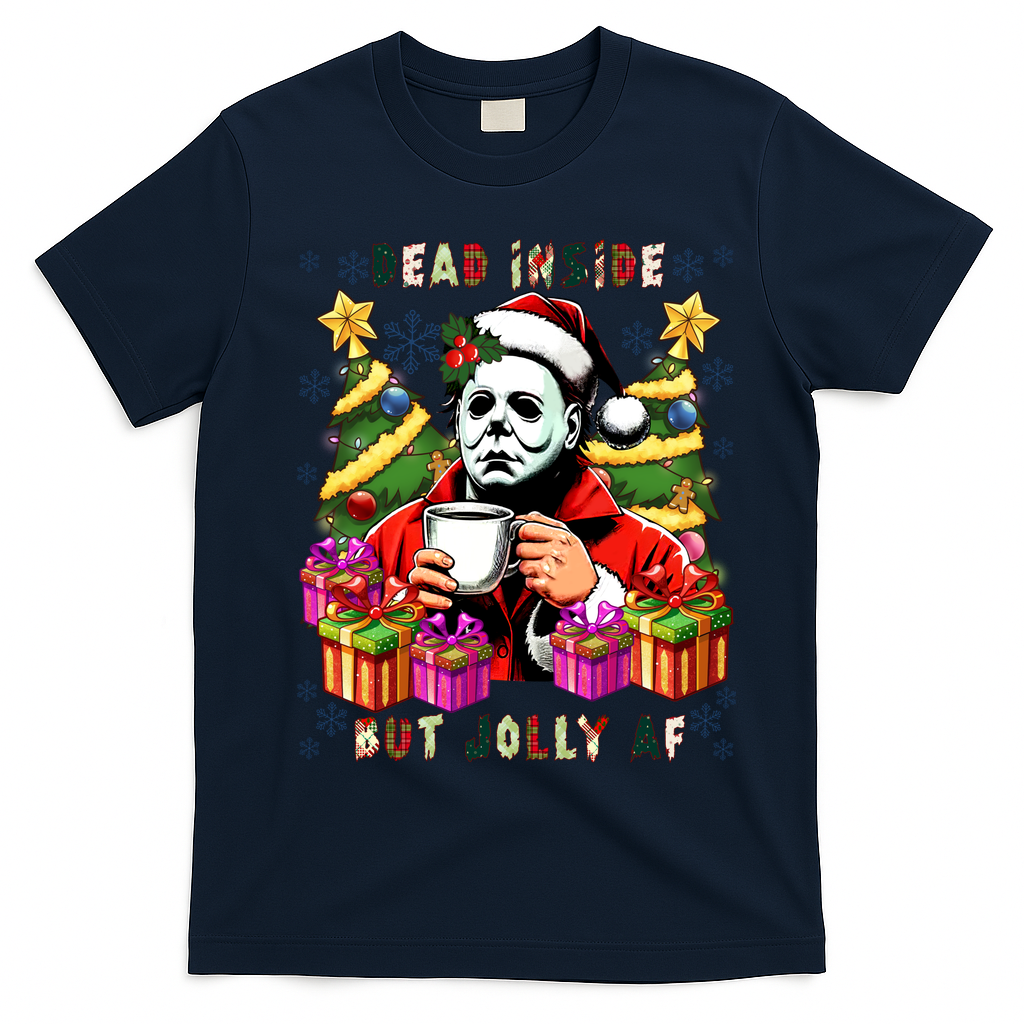 Myers Dead Inside But Jolly Af Myers Christmas Tree T-Shirt - Navy Blue
