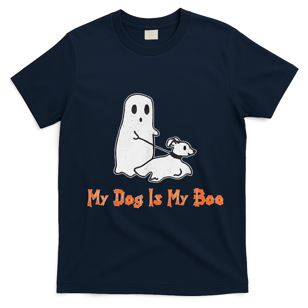 My Dog Is My Boo Ghost Halloween Dog Lover T-Shirt - Navy Blue