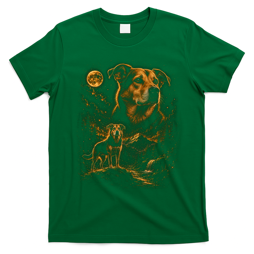 Majestic Dog In Moonlit Mountain Landscape T-Shirt - Irish Green
