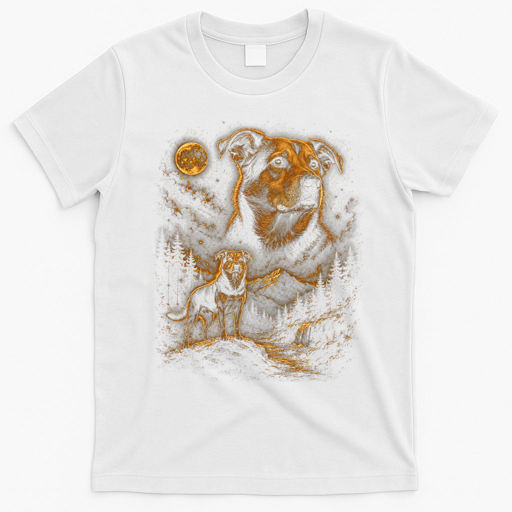 Majestic Dog In Moonlit Mountain Landscape T-Shirt - White