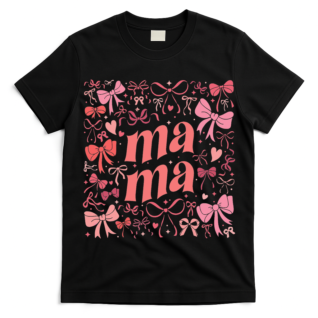 Mothers Day Preppy Mama Blue Coquette Bow T-Shirt