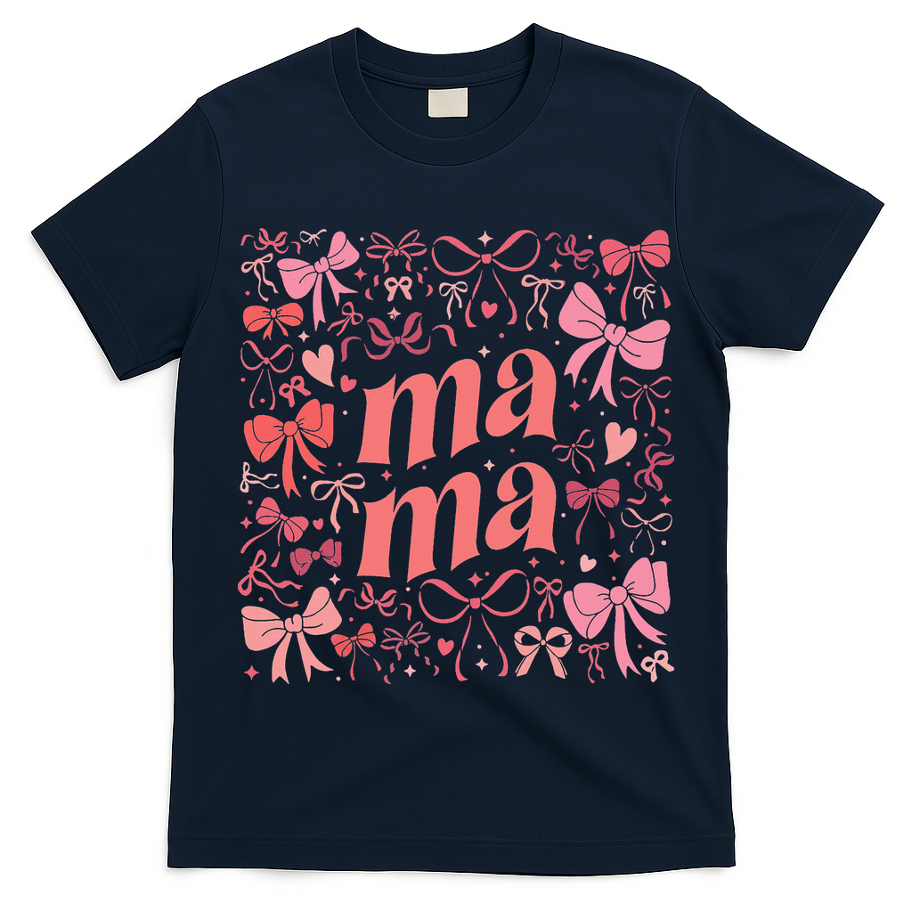 Mothers Day Preppy Mama Blue Coquette Bow T-Shirt