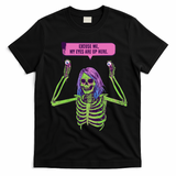 My Eyes Are Up Here Funny Creepy Skeleton Eyeballs Halloween T-Shirt - Black