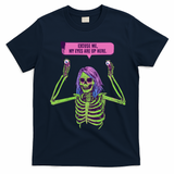 My Eyes Are Up Here Funny Creepy Skeleton Eyeballs Halloween T-Shirt - Navy Blue