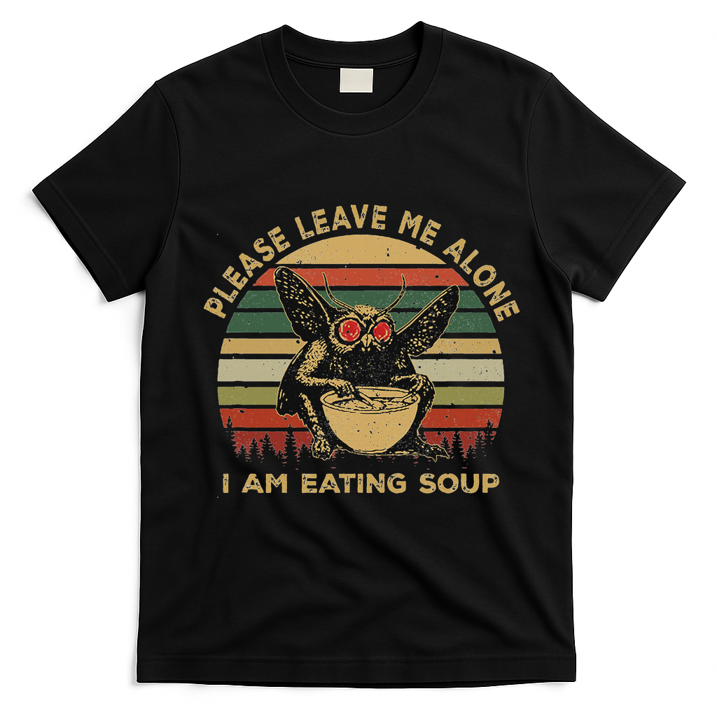 Mothman Eating Soup Please Leave Me Alone I Am Eating Soup T-Shirt - Black