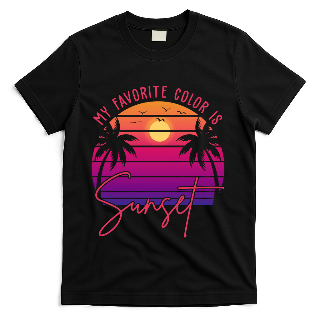 My Favorite Color Is Sunset Summer Retro T-Shirt - Black