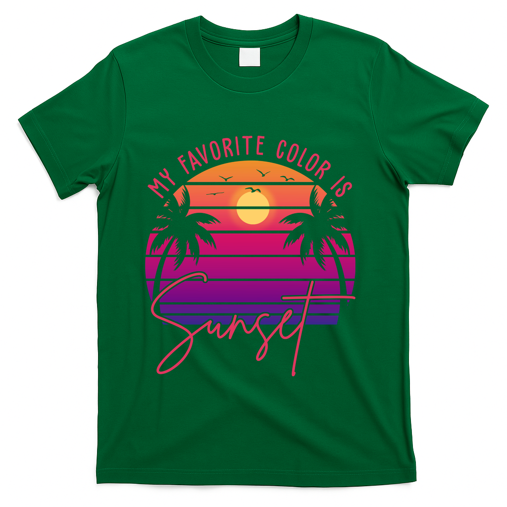 My Favorite Color Is Sunset Summer Retro T-Shirt - Green