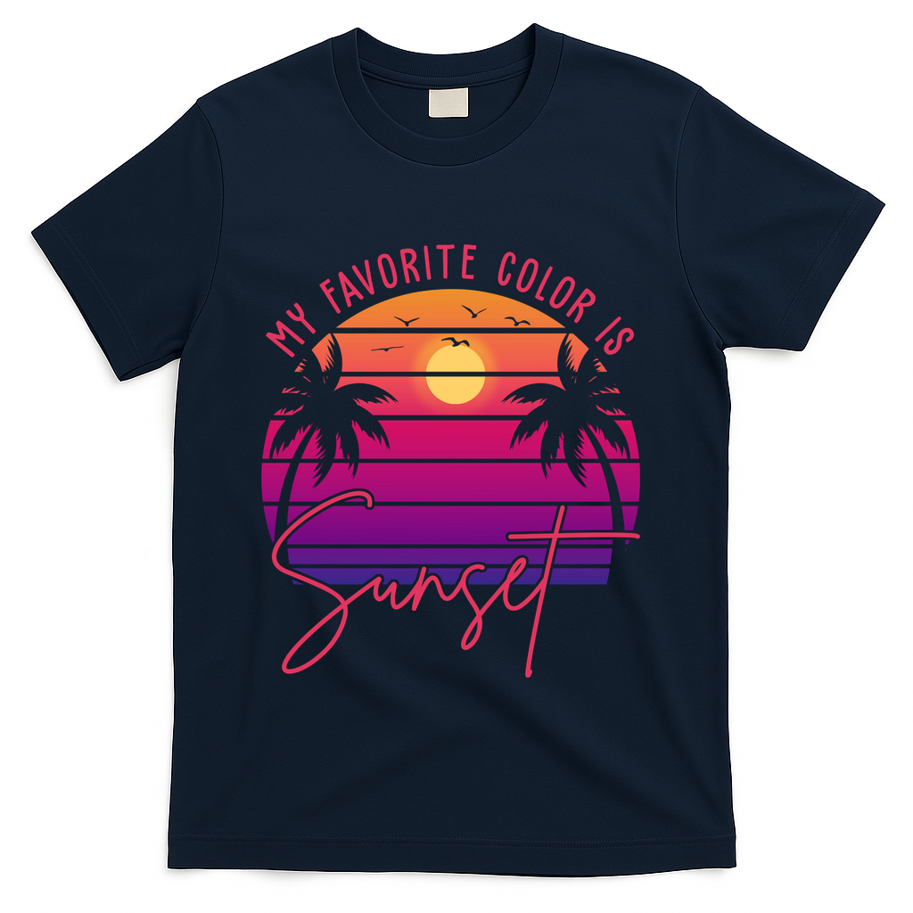 My Favorite Color Is Sunset Summer Retro T-Shirt - Navy