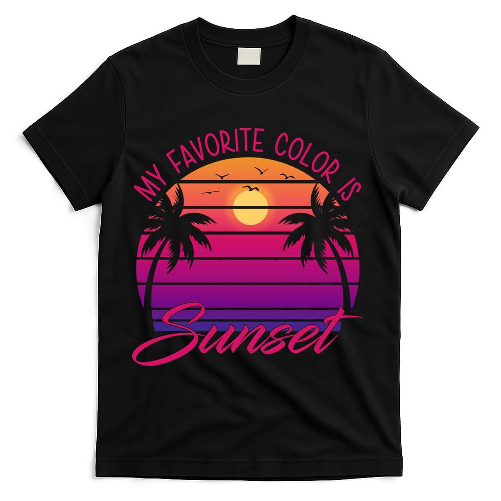 My Favorite Color Is Sunset Retro Summer T-Shirt - Black