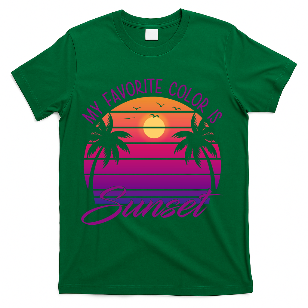 My Favorite Color Is Sunset Retro Summer T-Shirt - Green