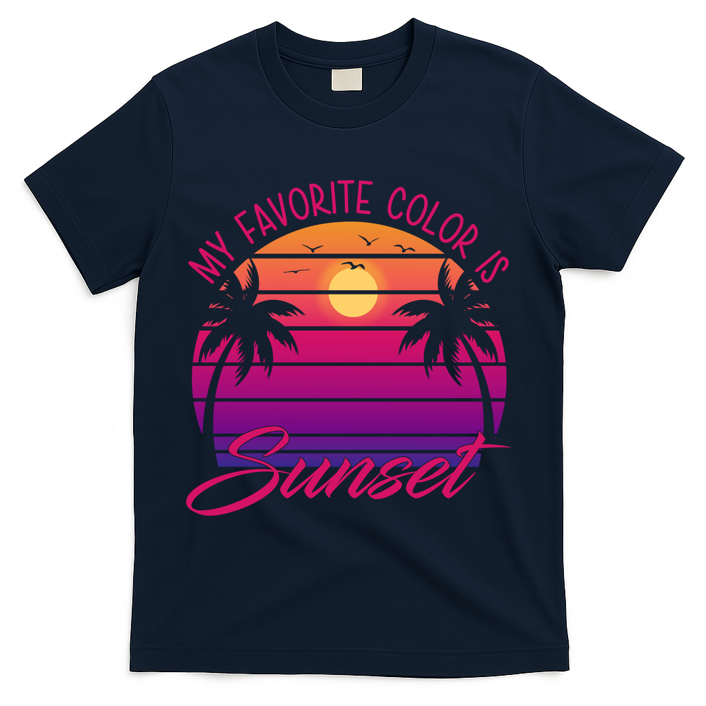 My Favorite Color Is Sunset Retro Summer T-Shirt - Navy