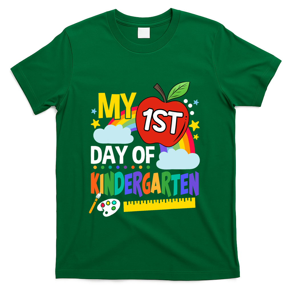 My First Day Of Kindergarten Funny Colorful Rainbow T-Shirt - Green